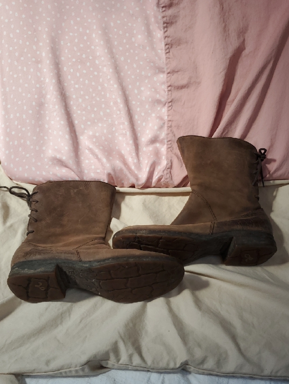 Womens 8 Born Brown Lace-Up Side-Zip Leather Boots - Picture 8 of 14